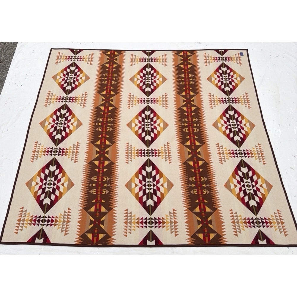 VTG Pendleton Beaver State Blanket Yavapai Full Queen Reversible Wool Rust/Cream